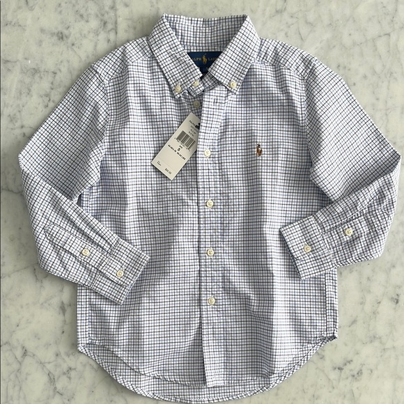 Ralph Lauren Boys Button Down Blue and White Checkered Shirt - Picture 2 of 7